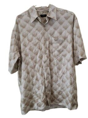 George Men's Tan & Beige Pattern Short Sleeve Button Down Shirt with Pocket